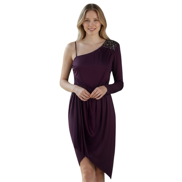 Aidan by Aidan Mattox Purple Asymmetrical Pleated Midi Dress Size 0 - Picture 1 of 15